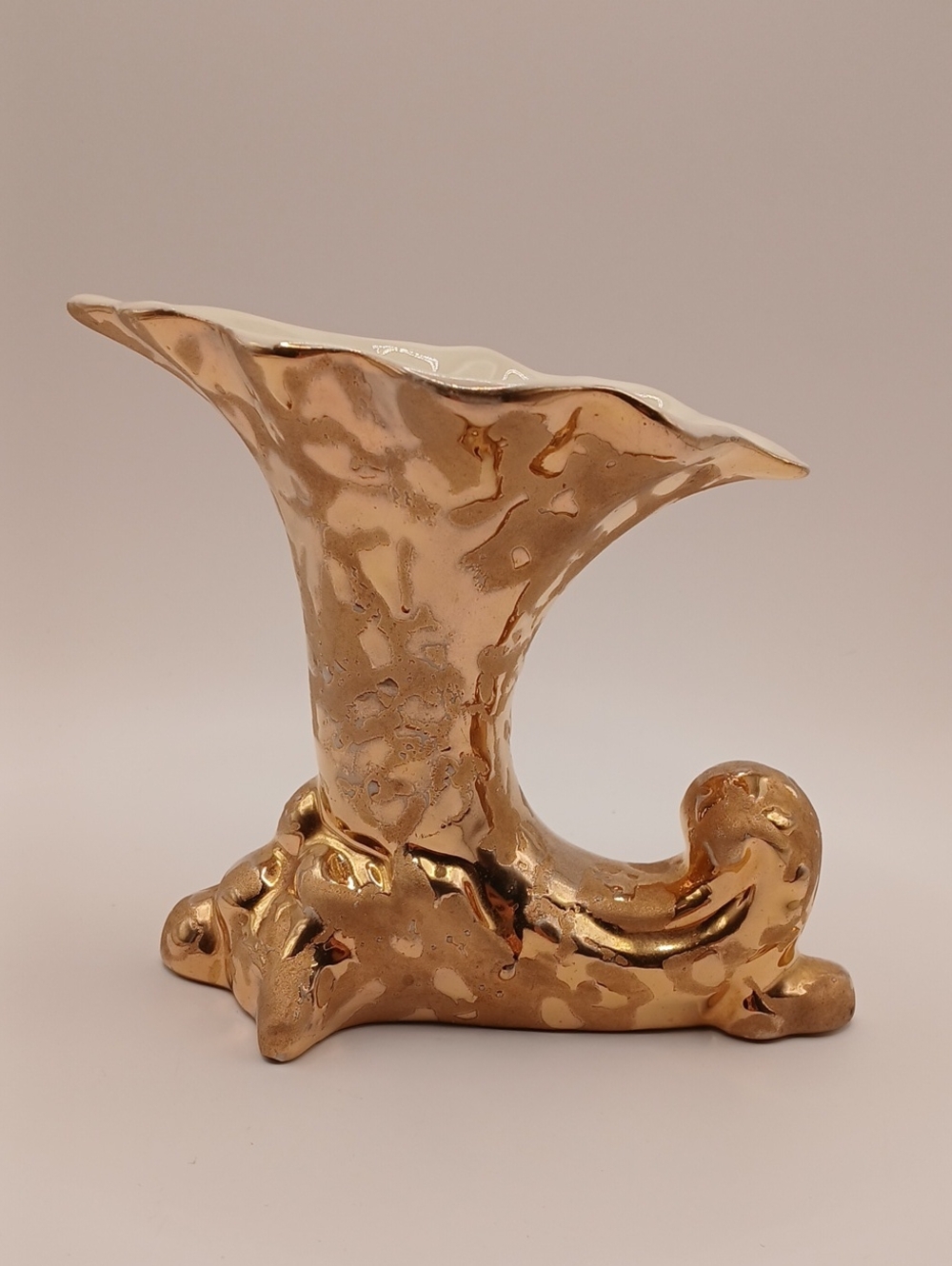 MCM Weeping Gold Ceramic Cornucopia Decorative Vase 24k